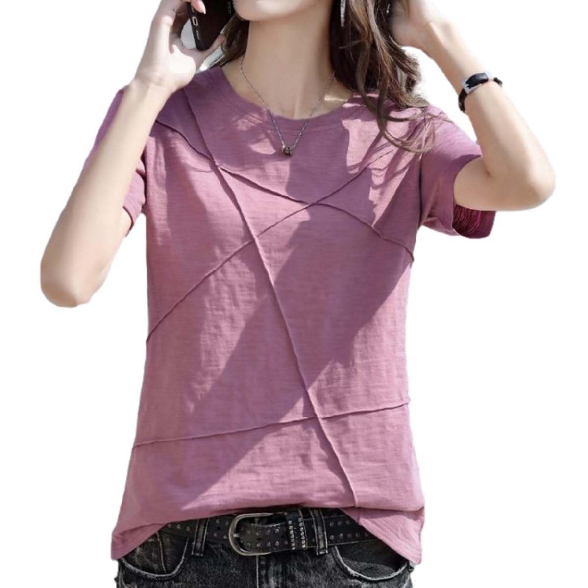 【送料無料】[Lopis] tシャツ レディース 薄手 半袖 かわいい カットソー ゆったり お洒落 カジュアル きれいめ 上品 大きいサイズ 着心地 快適 (JP, アルファベット, L, ピンク)