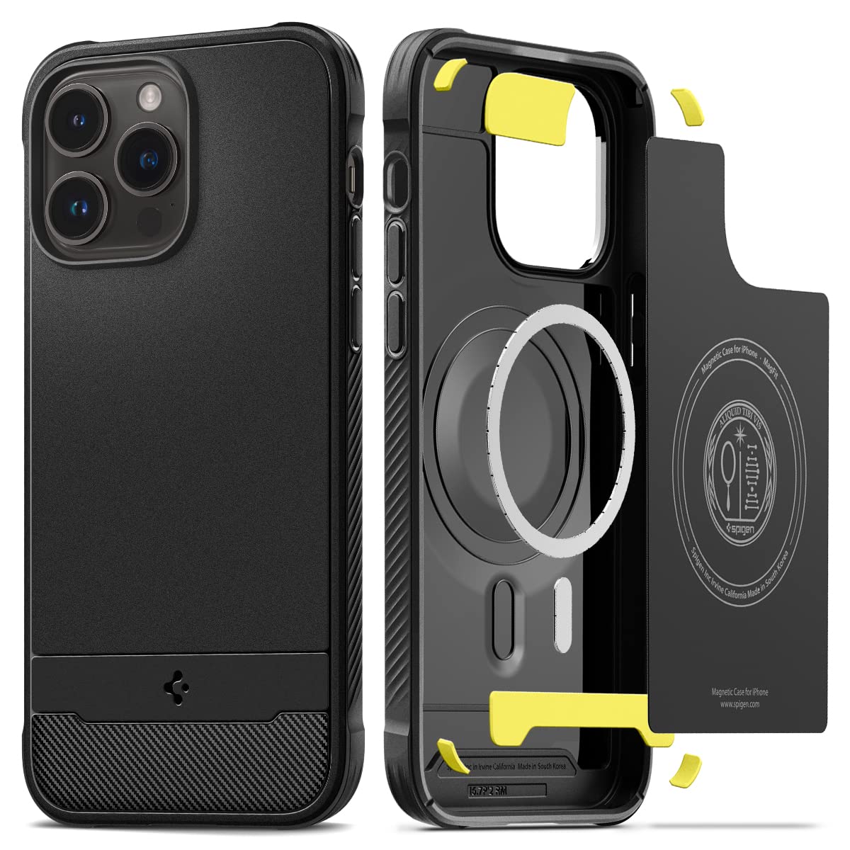 【送料無料】Spigen iPhone14ProMax ケース MagSafe対応 マグネット搭載 持ちやすい カーボンデザイン 米軍MIL規格取得 耐衝撃 すり傷防止 ワイヤレス充電対応 ラギッド・アーマー・マグフィット ACS04812 (マット・ブラック)