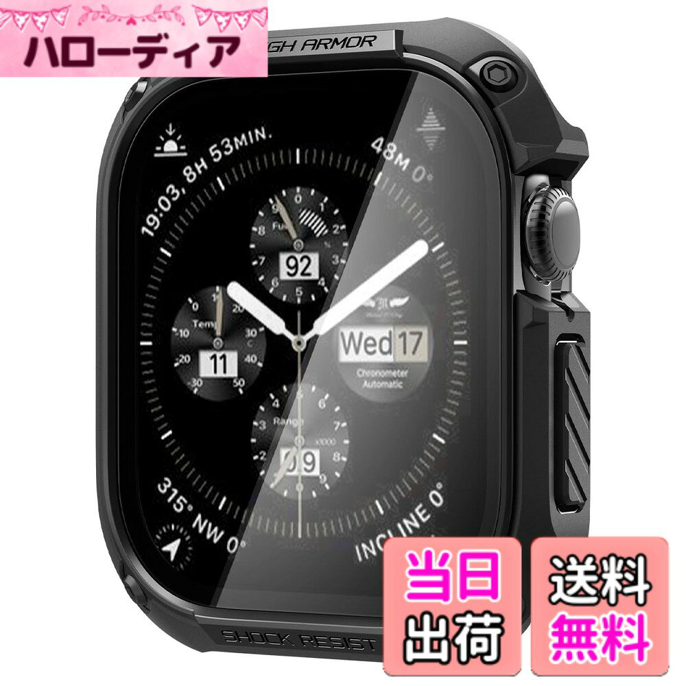 【送料無料】Spigen Apple Watch 10 ケース 46mm AppleWatch10 対応 ガラス 一体型 米軍MIL規格取得 画面保護 耐衝撃 落下 衝撃 吸収 すり傷 防止 保護カバー タフ・アーマー ACS08603 (ブラック)