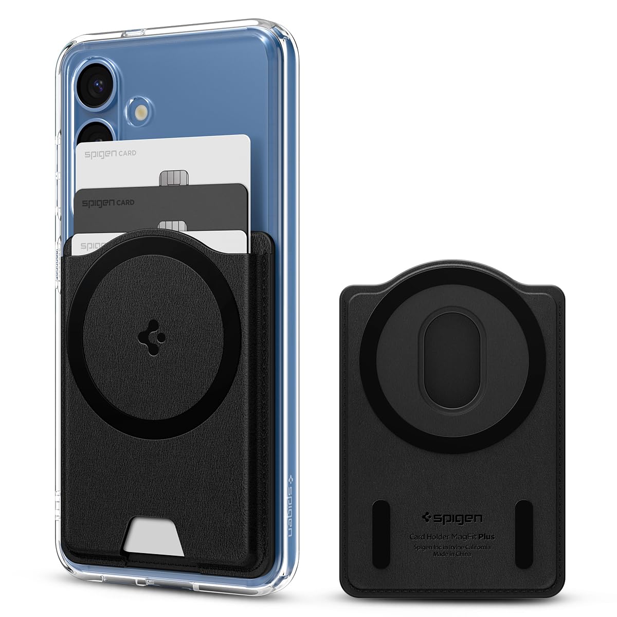 【送料無料】【Galaxy S25シリーズ専用】 Spigen 両面マグネット カードケース スリム カードホルダー 高級レザー 3枚収納 ウォレット - バレンティヌス・マグフィット＋（ブラック）