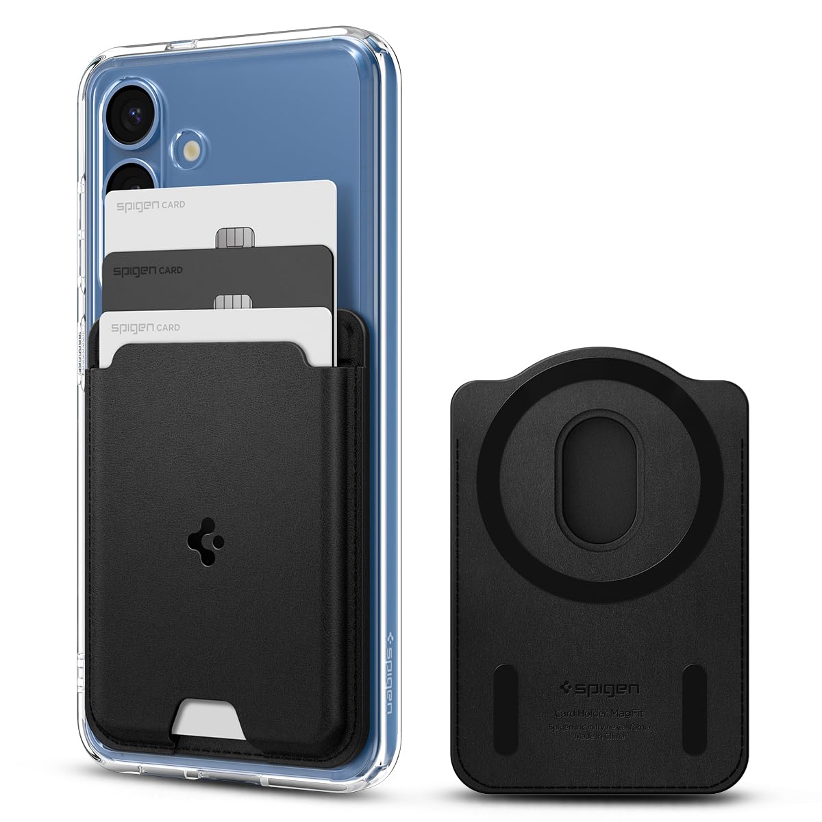 【送料無料】[Spigen] 【Galaxy S25シリーズ専用】 マグネット内蔵 カードケース スリム カードホルダー 高級レザー 3枚収納 ウォレット 背面マグネット - バレンティヌス・マグフィット（ブラック）