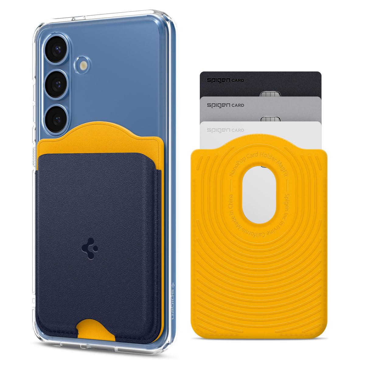 【送料無料】[Spigen] 【Galaxy S25シリーズ専用】 マグネット内蔵 かわいい カードケース ツートンカラー カードホルダー 3枚収納 ウォレット-ナノポップ・マグフィット AFA09209（ブルーベリー・ネイビー）