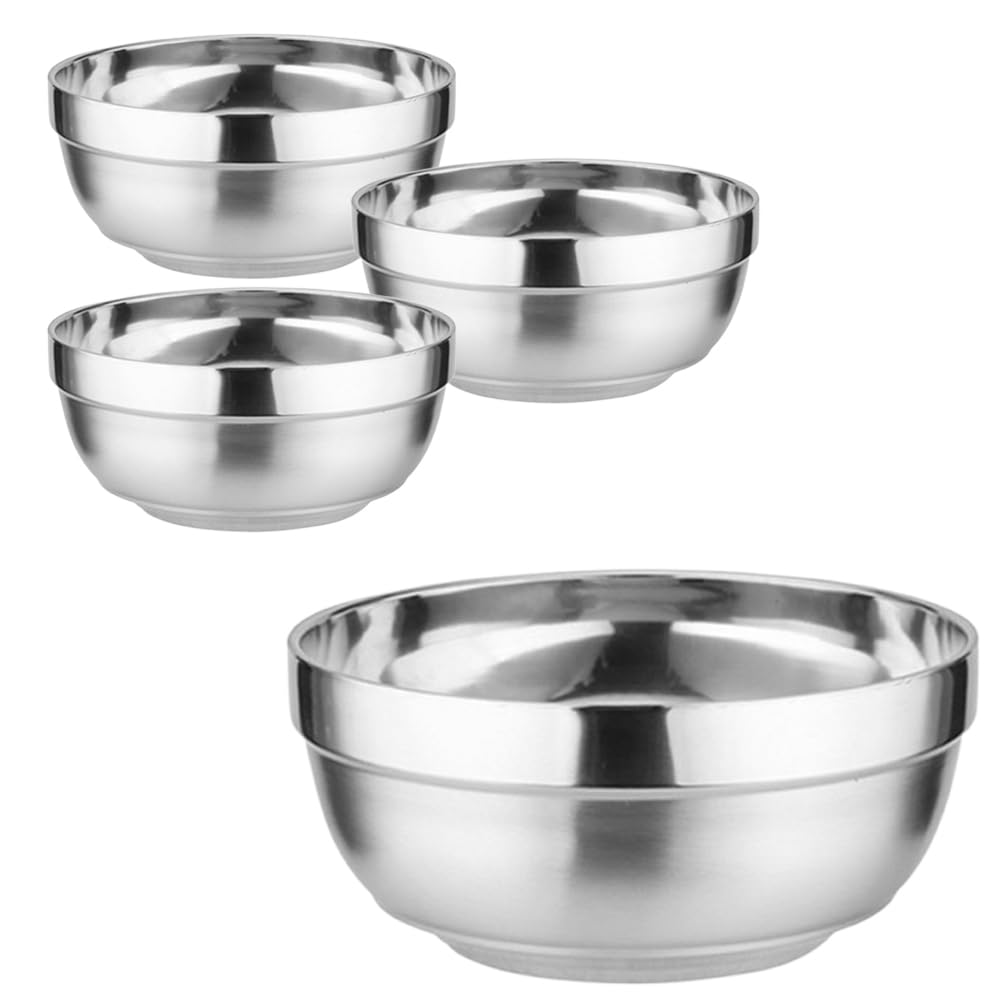 【送料無料】Asdays 茶碗 お茶碗 食器 餐具 冷めないお椀 ステンレス ボウル 飯碗 二重構造 家族 宴 レストラン パーティー キャンプ (直径12cm, 4個セット)