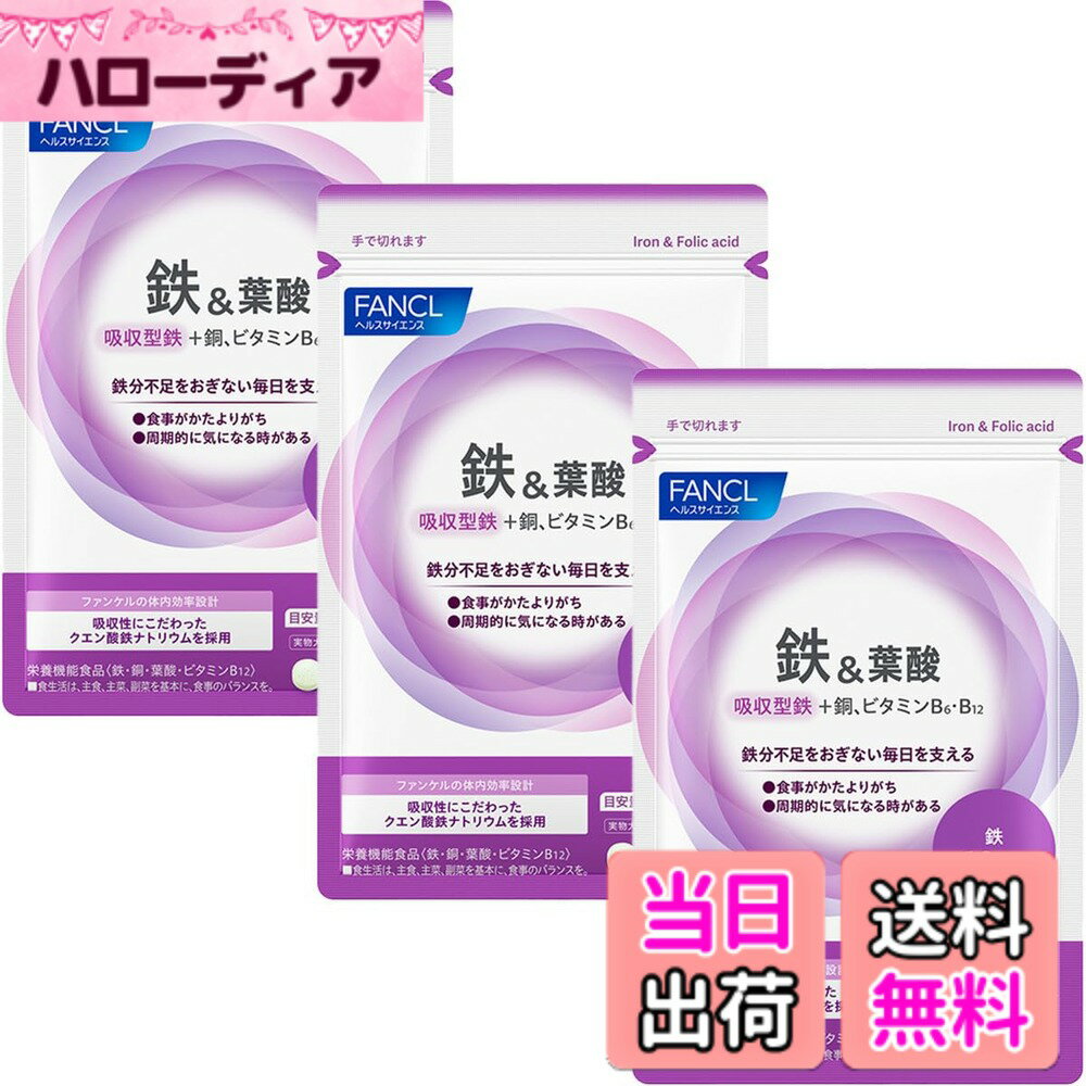 【送料無料】ファンケル(FANCL) 鉄 & 葉酸 90日分 (30日分x3袋) [栄養機能食品] サプリメント (ビタミンB6 / ビタミンB12) 鉄分 葉酸サプリ 栄養補給 サポート