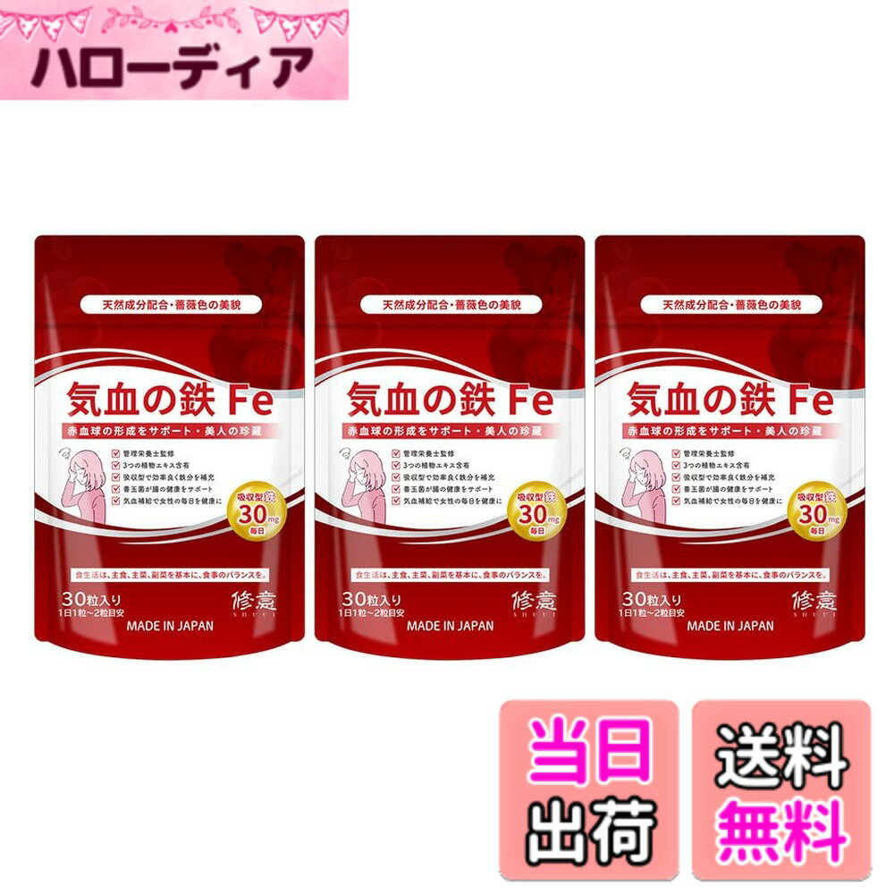 【送料無料】SHUUI 気血の 鉄 Fe 吸収型 (90粒 / 30日分x3袋) (1日1粒で OK) 鉄分 ...