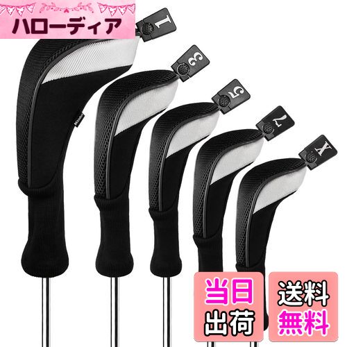 【送料無料】Andux ゴルフ ウッドドライバー ヘッドカバーロングネック 5個セット 460cc対応 MT/MG34 (ブラック)