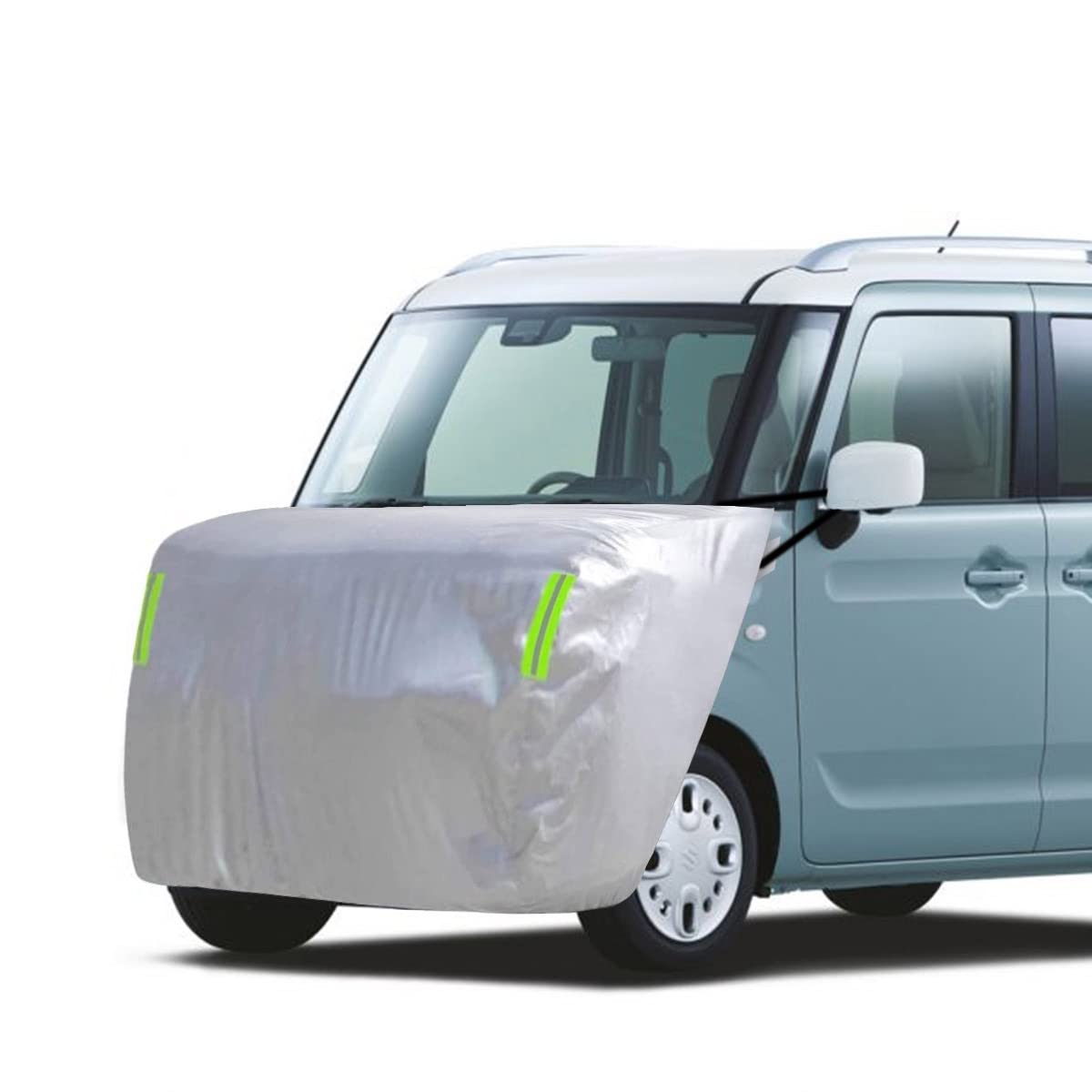 【送料無料】LINFEN ボンネットカバー 軽自動車用 車カバー 厚地でしっかりし フロント 防炎 ボンネット保護カバー 裏起毛タイプ 蛍光反射ストリップ付 自動車ボンネットカバー ボディカバー ヘッドライト劣化 鳥フン対策 (軽自動車用-Sサイズ)