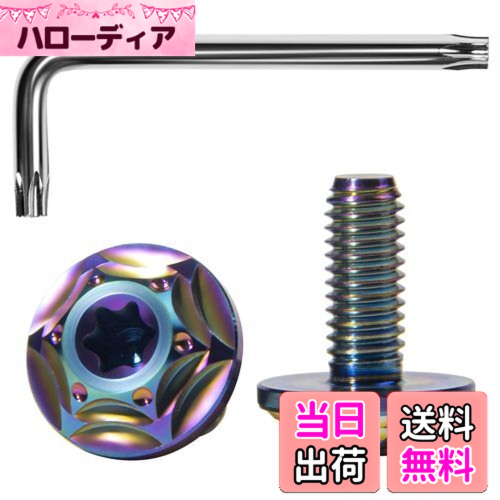 【送料無料】Litorange チタン合金製 ナンバープレートボルト 星型六角穴付きボルト ン ナンバーフレーム チタン合金製 防犯 盗難防止ネジ M6 2本セット (虹)