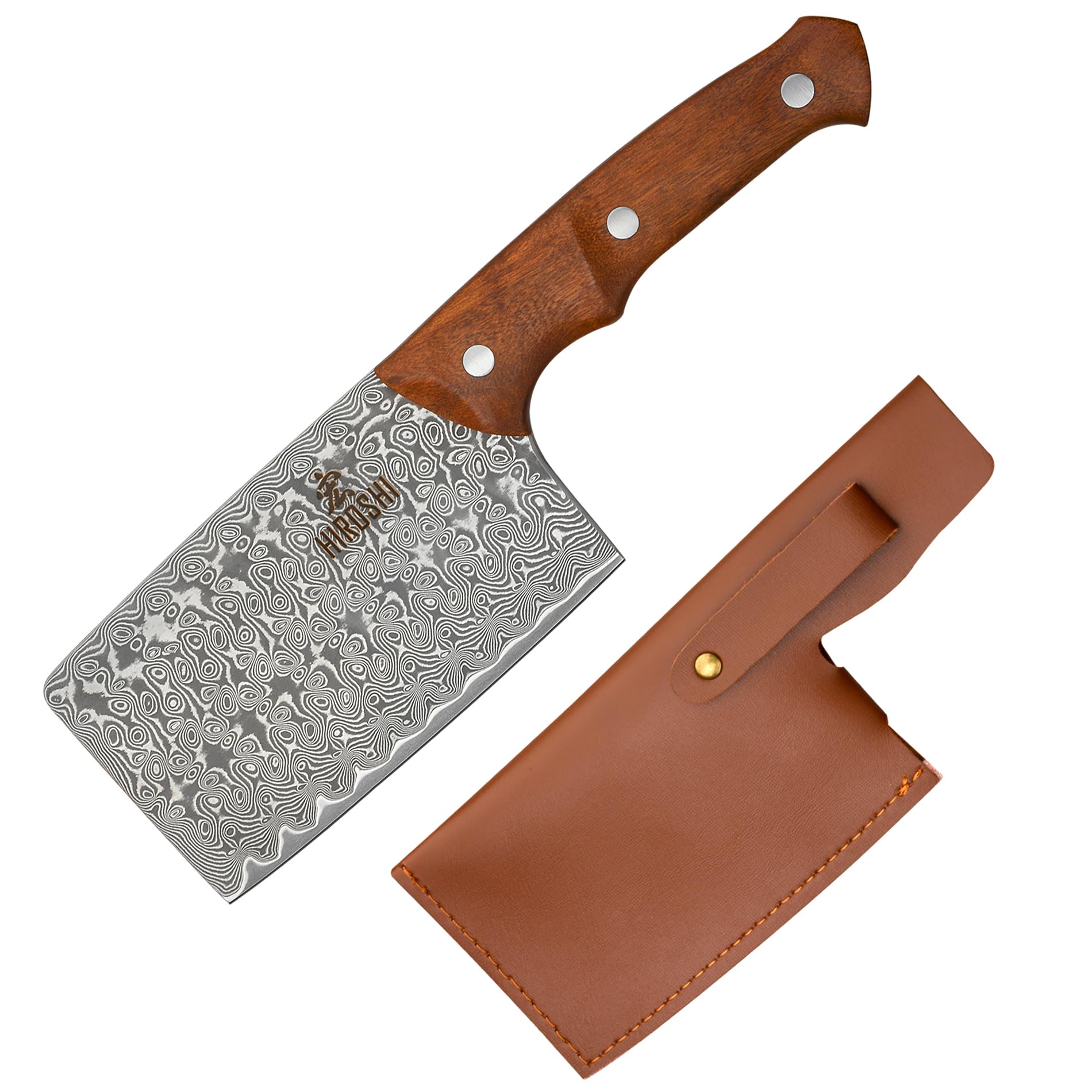 【送料無料】HIROSHI ダマスカス菜切り庖丁 小さい肉切り包丁 ミニ中華包丁 薄刃 両刃 超鋭い野菜包丁 ..