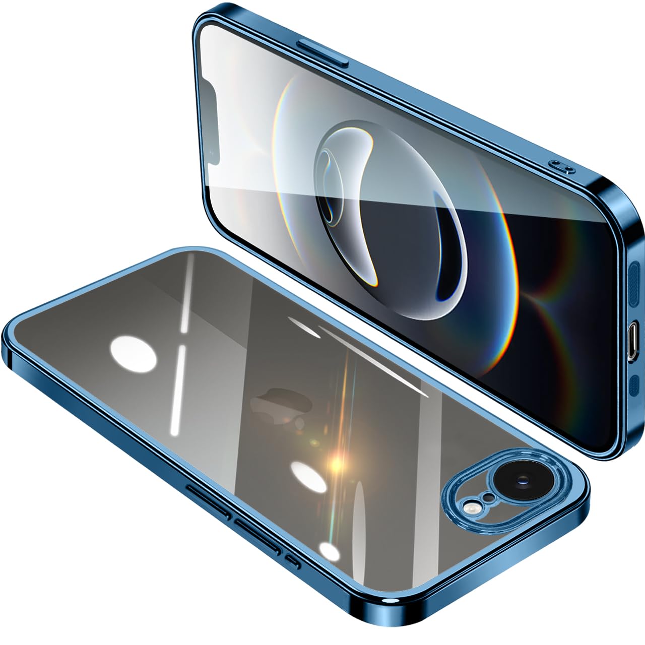 【送料無料】ONETIAOLONG に適合するiPhone16e 用のケース クリア アイフォン16e 用のカバー 透明 スマホケース 耐衝撃 軽量 メッキ加工 TPU 薄型 ストラップホール付き 滑り止め 落下防止 6.1インチ（ブルー）