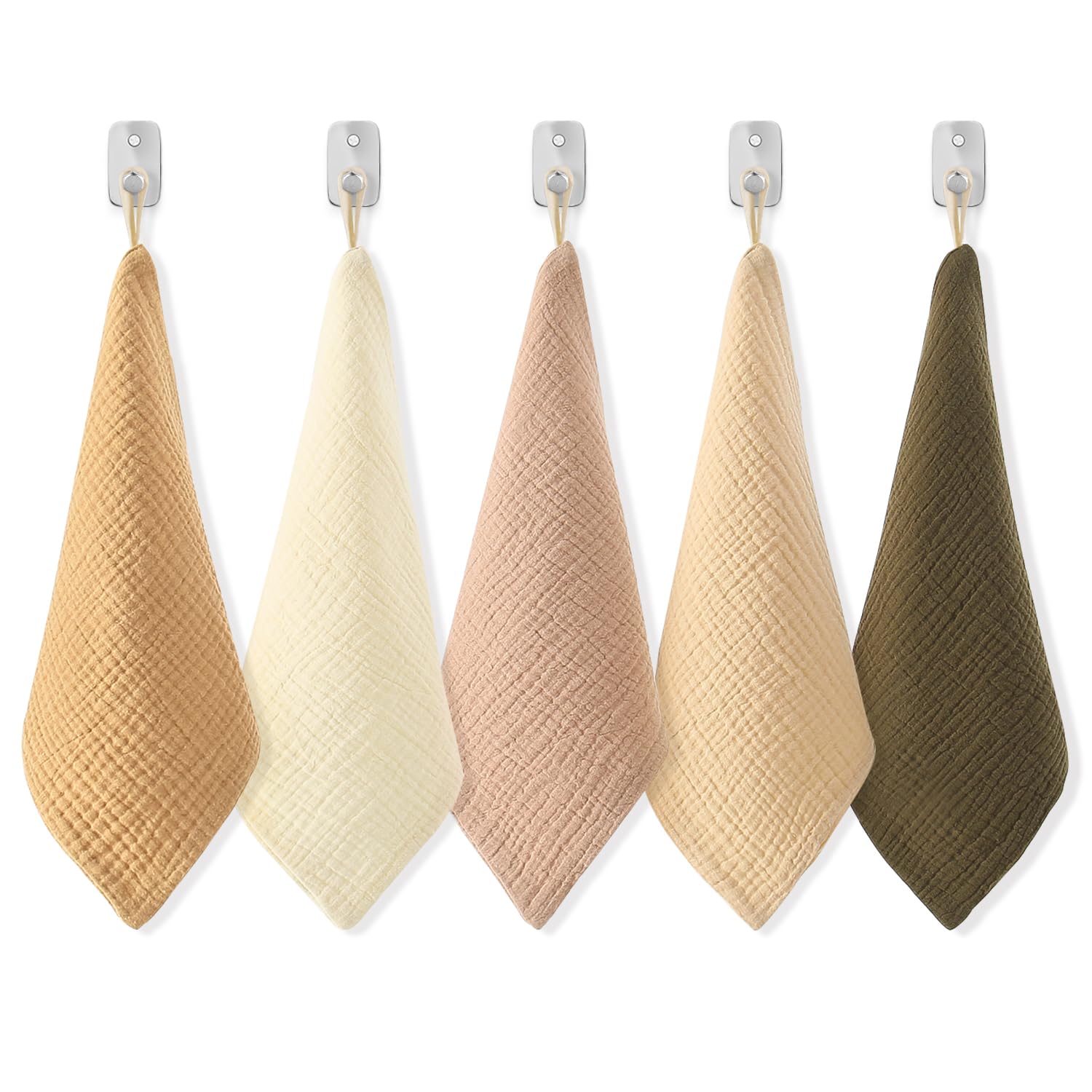 【送料無料】ガーゼハンカチ 5枚 無地 4層ガーゼ ベビー用 ガーゼ ハンカチ ベビータオル よだれふき 綿100% ループ付き 柔らかい 新生児 女の子 男の子 保育園 出産祝い 24x24cm (イエローグリーン)