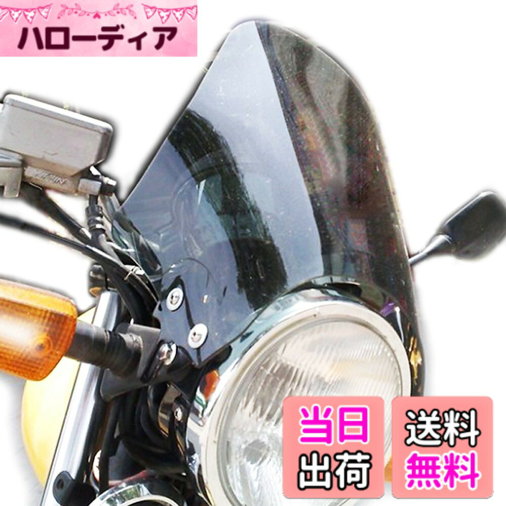 商品情報商品の説明◆汎用 スクリーンカウル メーターバイザー◆ あなたの愛車をドレスアップ！ ネイキッドタイプのオートバイにご使用になれる、ヘッドライト取付型のスクリーンカウルになります。 ※丸目1灯のヘッドライト車両に対応 ヘッドライト周りのルックスもシャープに引き締め、あなたの愛車をさらに素敵に変身させます！ さらに高速走行時にはあなたの視界を雨や虫から守り疲れも軽減で安全走行！ あなたのバイクライフのお供にいかがですか？ −商品の仕様− 汎用スクリーンカウル メーターバイザー サイズ：厚み2.8mm / 幅33cmx高さ33.5cm(全体)・27.5cm(ヘッドライト上部より) カラー：スモーク / クリア 付属品：取付用ステー・ネジ・ナット・ワッシャー ※輸入商品のため取付説明書は付属しておりません 車種にによっては取り付けに加工が必要な場合があります。 ご自身での取付に不安のある方は専門のバイクショップ若しくは専門知識のある方への取り付け依頼をお願い致します。 汎用品のため幅広い車種に御使用頂けますが、反面車種によっては必ずしもピッタリとは取り付けられない可能性が有ります。 （メーターとカウルの間に隙間が出来る場合が有ります） 注：モニターや照明の具合で写真と実際の商品の色合いが若干違って見える場合があります。主な仕様 汎用のスクリーンカウル メーターバイザーになります【サイズ】厚み：2.8mm / 幅：33cmx高さ：33.5cm(全体)・27.5cm(ヘッドライト上部より)【カラー】スモーク / クリア【付属品】取付用ステー・ネジ・ナット・ワッシャー※モニターや照明の具合で写真と実際の商品の色合いが若干違って見える場合があります