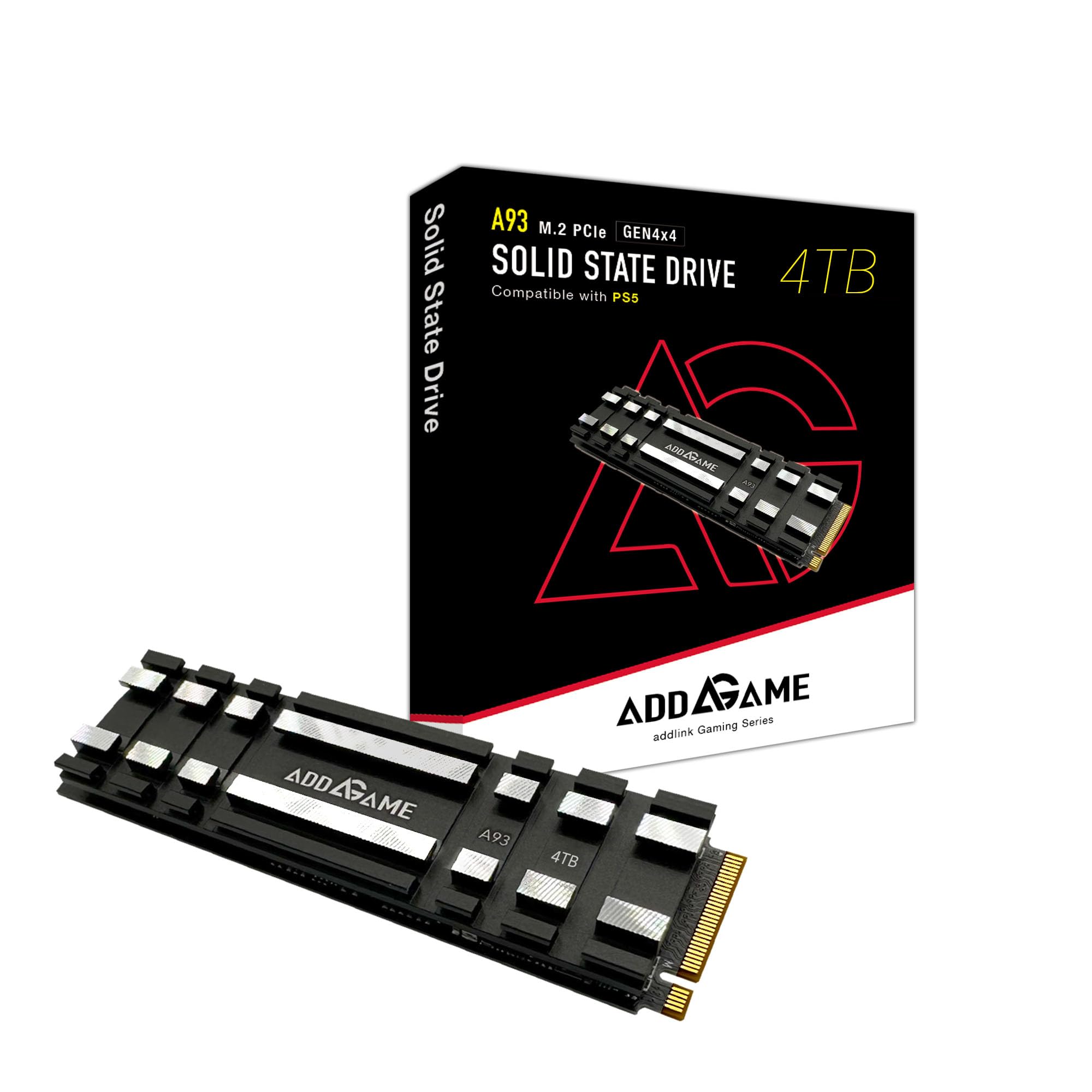 【送料無料】addlink 台湾製 Addgame A93 4TB 新型PS5 / PS5動作確認済み M.2 2280 内蔵 PCIe 4.0 NVMe SSD ヒートシンク 一体型- TLC DRAMレス Gen4X4 SSD 読込速度 7400 MB/秒 メーカー5年