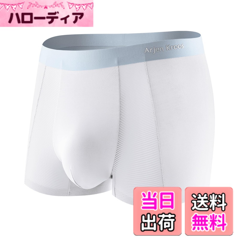 【送料無料】[Arjen Kroos] ボクサーパンツ メンズ メッシュ 冷感 ストレッチ 通気性 吸汗 速乾 前閉じ 下着 パンツ アンダーウェア 男性下着 男性用 AK3017-ホワイト-1枚 L