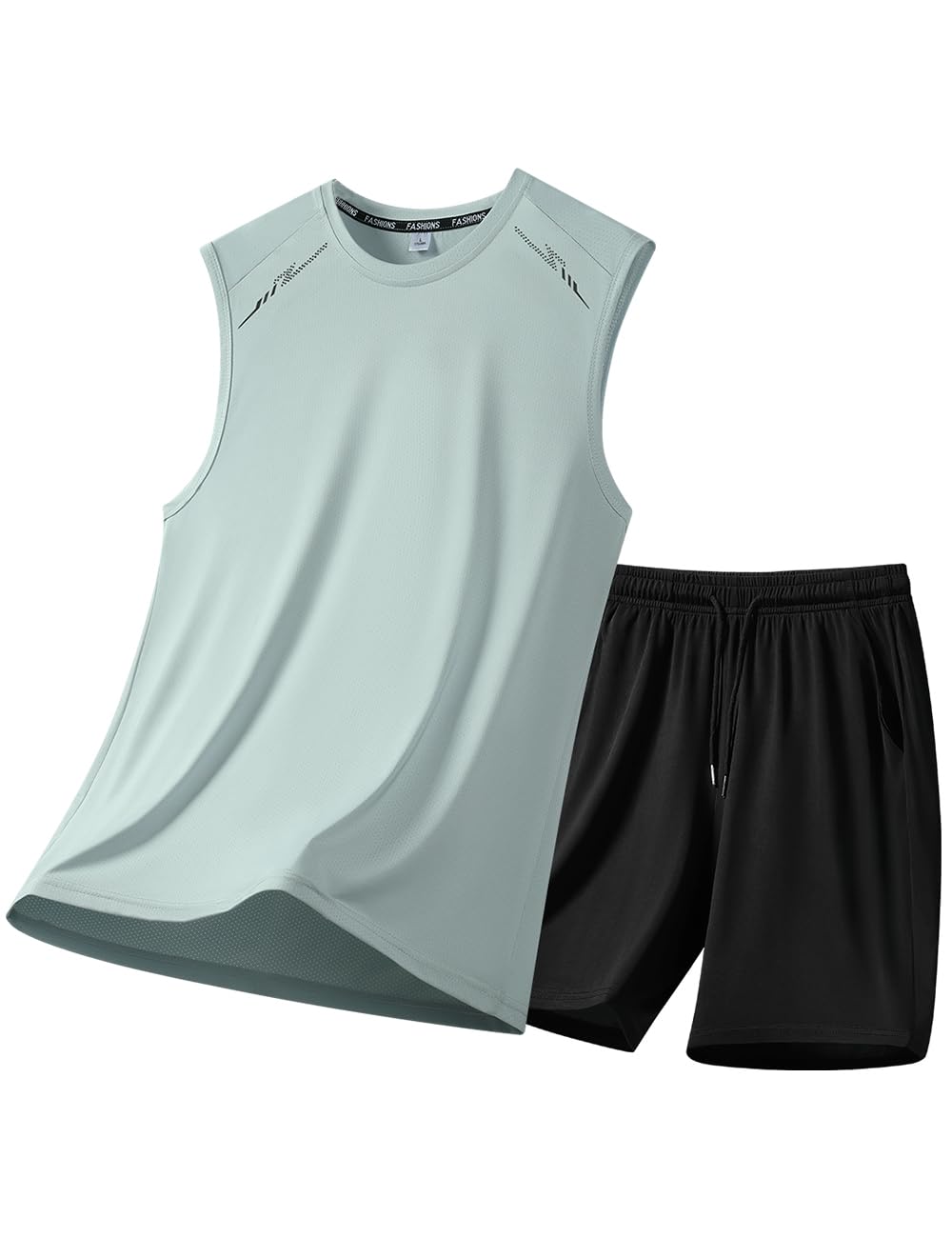 [Free Shipping] Men's Tracksuit Set (Top and Bottom) - Summer Wear, Athletic Wear, Short-Sleeved T-Shirt + Tracksuit, Comfortable, Adjustable Waist, Breathable, Casual, Training, Summer Loungewear, Gray, XL