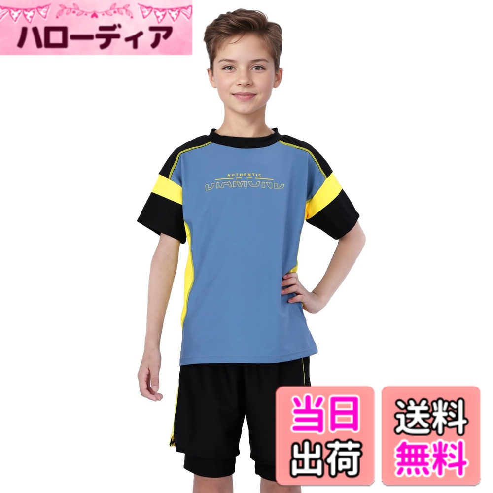 商品情報商品の説明主な仕様 [快適なフィット感]: フィット感抜群のラッシュガード付きで、動きやすく、夏のアクティビティに最適です。ご注意：2XL=130、3XL=140、4XL=150、5XL=160、6XL=170br[日焼け防止機能]: 日差しから肌を守るラッシュガードが搭載されており、安心して外で遊べます[多用途デザイン]: 競泳用だけでなく、スイミングやフィットネスなど幅広いスポーツシーンに対応する万能な水着です[速乾性素材使用]: 水に濡れてもすぐに乾く素材を使用しており、快適な着心地を提供します[年齢層広範囲対応]: 小学生から中学生、高校生まで、子供たちの成長に合わせたサイズ展開があり、多くのジュニアにフィットします