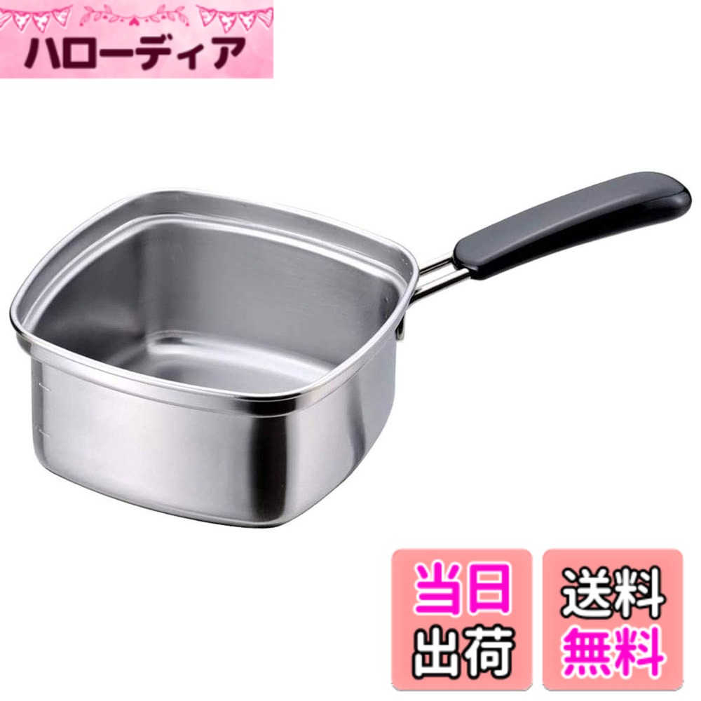 【送料無料】下村企販 片手鍋 角型 ラーメン鍋 15cm 【日本製】 直火・IH対応 1~2人用 インスタント麺がぴったり入る 角を使って移し替えられる 目盛り付き 1.8L 冷凍うどん そば ステンレス 燕三条 33107