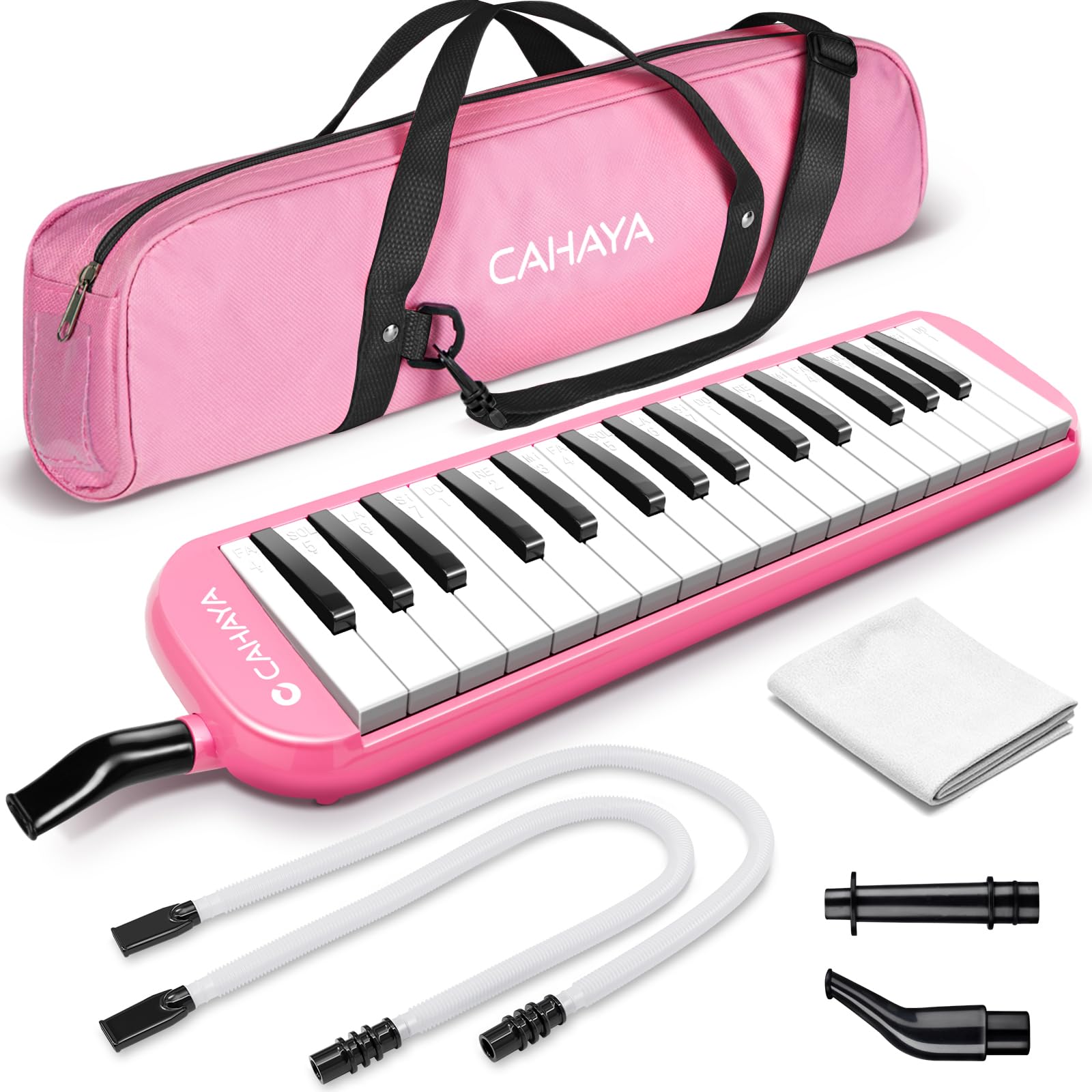 【送料無料】CAHAYA 鍵盤ハーモニカ ピアニカ 32鍵 7点セット 収納バッグ付き メロディオン 軽量 小学生 学校 卓奏 立奏 ホースパイプ2セット付 ピンク CY0050-3