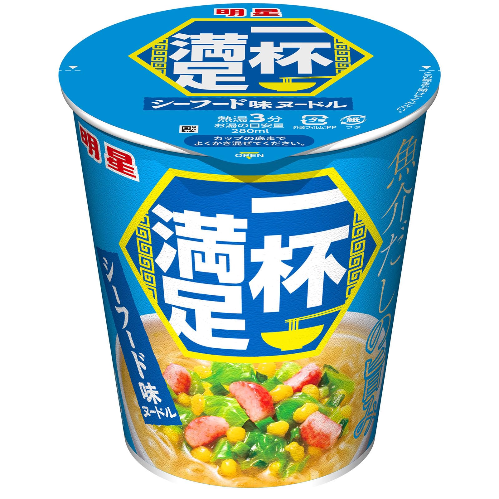 【送料無料】明星 一杯満足 シーフード味ヌードル 61g x12個
