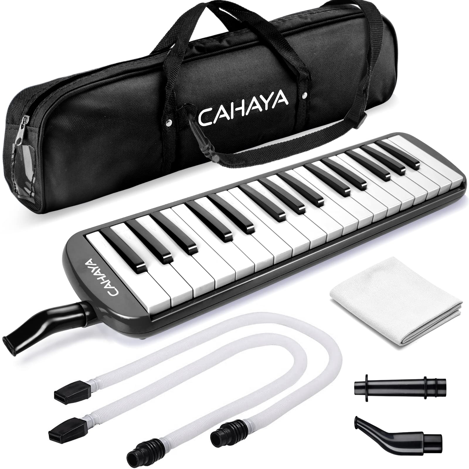 【送料無料】CAHAYA 鍵盤ハーモニカ ピアニカ 32鍵 7点セット 収納バッグ付き メロディオン 軽量 小学生 学校 卓奏 立奏 ホースパイプ2セット付 ブラック CY0341-1
