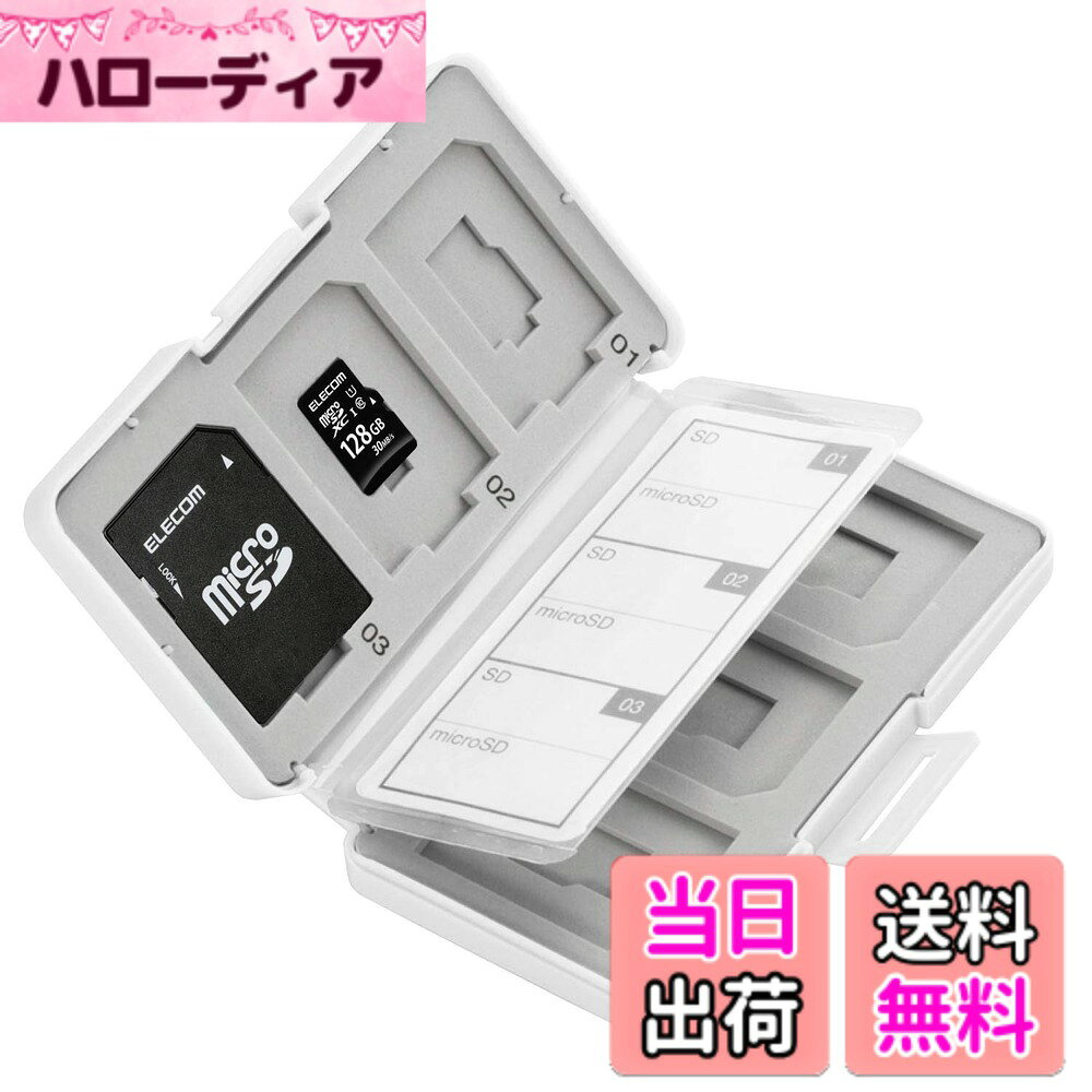 商品情報商品の説明■SDカード6枚とmicroSDカード6枚を一緒にまとめて収納できるカードケースです。 ■SDカードとmicroSDカードを重ねることでコンパクトに収納可能です。 ■microSD→SD変換アダプタも収納可能です。 ■収納トレーには適度なクッション性のある素材を使用し、しっかりとメモリカードを保護します。 ■ケースをしっかりと閉じることができるストッパーが付いています。 ■保存しているデータを確認するのに便利なインデックスカードが付いています。 ■ポップなカラーとデザインで、ステーショナリーのように持ち運びできるプラスチックタイプです。主な仕様 材質:ケース本体:ポリプロピレン、収納トレー:EVAbr収納枚数:SDメモリーカード6枚、microSDメモリーカード6枚付属品:インデックスカード1枚カラー:ホワイトブランド:エレコム