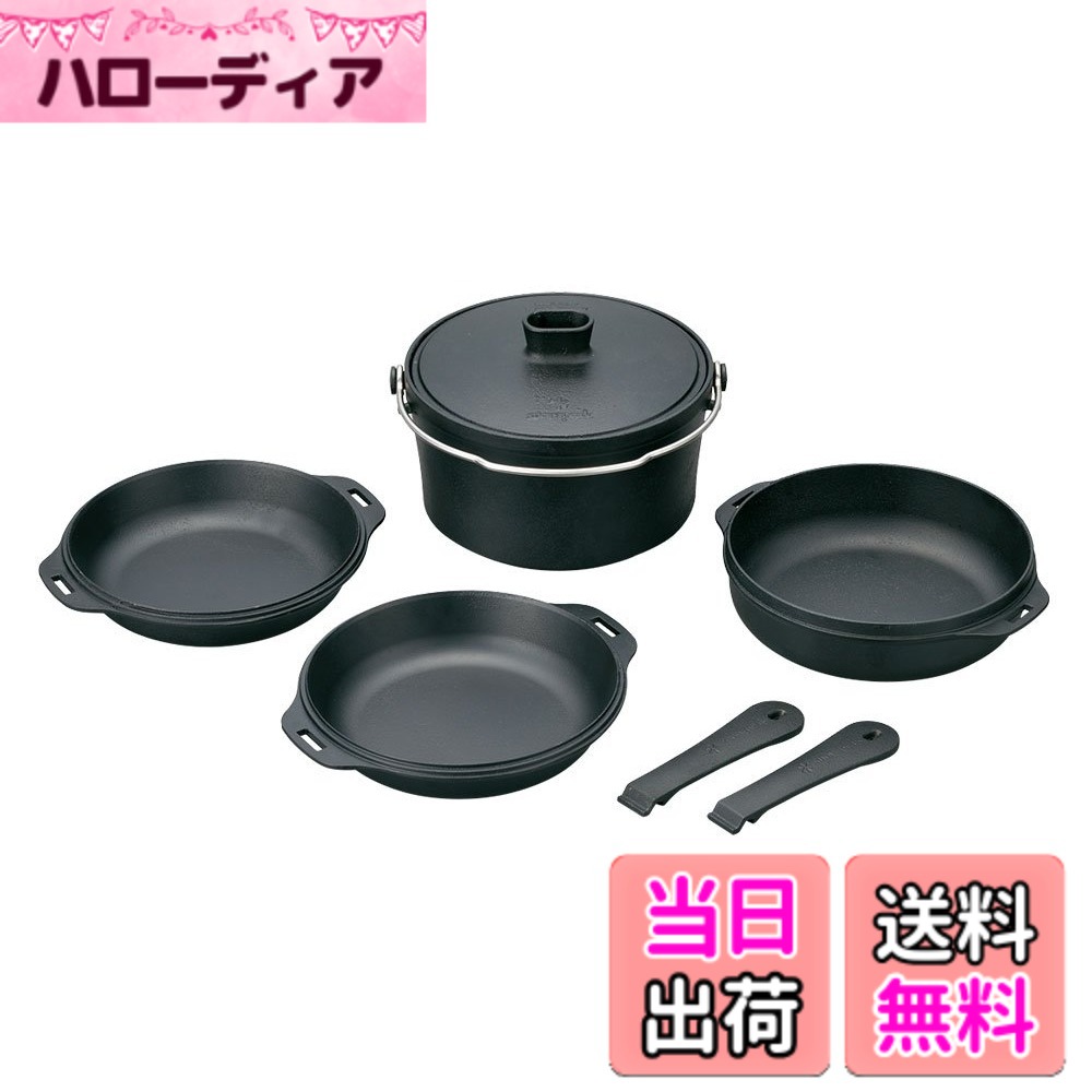 商品情報商品の説明スノーピークが新しく提案する鋳物製の2人用を想定したコンボクッカーです。燕三条極薄鋳物の最大のメリットである、薄くて軽い性質を活かしました。直径約18cmのポットに収まる2枚のプレート、ポットのボトムが収まるスキレット、そしてフタ(リッド)のセットです。スキレット、プレートを扱うハンドルも2本備わります。シンプルなデュオキャンプでも気軽に炭火でじっくり料理を作り食す楽しみを味わってください。主な仕様 セット内容:リッドx1、スキレットx1、ポットx1、プレートx2、ハンドルx2、収納ケース材質:本体/ダクタイル鋳鉄(耐熱シリコン塗装)、ツル/ステンレス、収納ケース/10号帆布満水容量:ポット/1.6L(3合炊)、スキレット/0.8Lbr薄くて軽い性質を活かしたダッチオーブンセット。このセット1つで様々な調理が可能