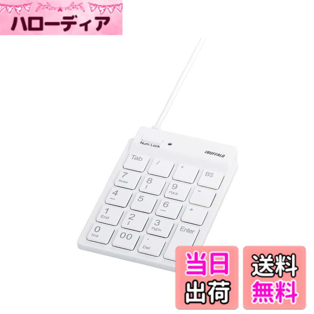 【送料無料】バッファロー BUFFALO 有線スリムテンキーボード ハブ付き ホワイト BSTKH08WH