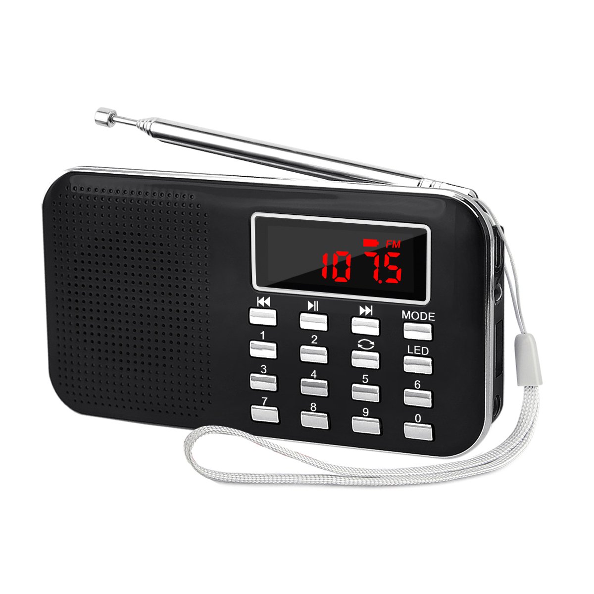 【送料無料】LEFON 充電式 多機能 AM FMポケットラジオ USB.microSDカード対応 MP3プレーヤー LEDライト ポータブルラジオ (黒い)