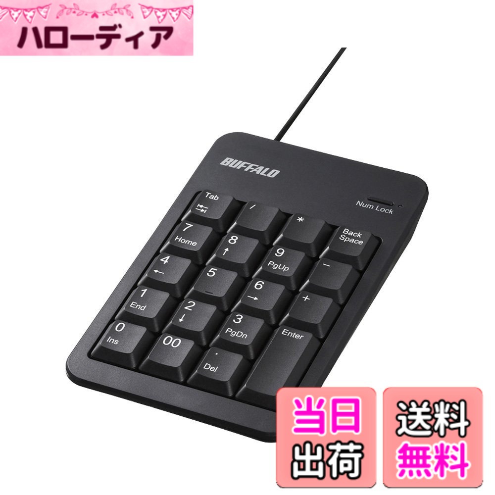 【送料無料】バッファロー BUFFALO 有線テンキーボードTabキーUSBハブ付き ブラック BSTKH100BK