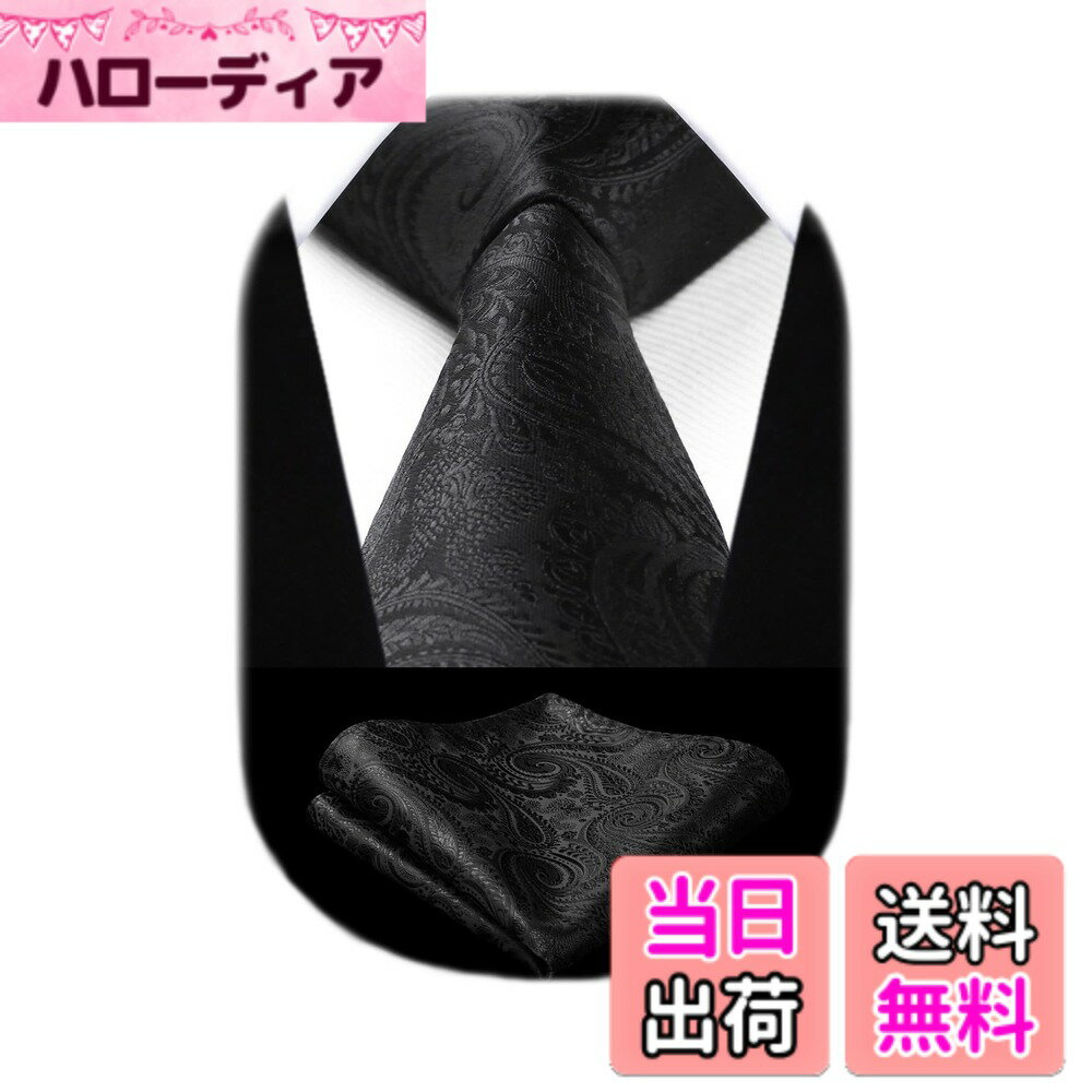 【送料無料】[Enlision] フォーマル 黒 ネクタイ ペイズリー 柄 ポケットチーフ メ...