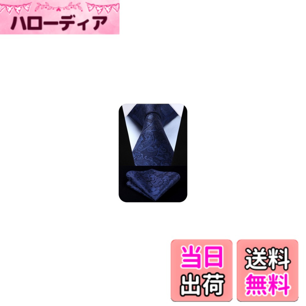 【送料無料】[Enlision] ビジネス紺 ネクタイ ペイズリー 柄 チーフ セット メンズ シルク結婚式 就活 入学式 冠婚葬祭 高級 TP711V8S EF-01