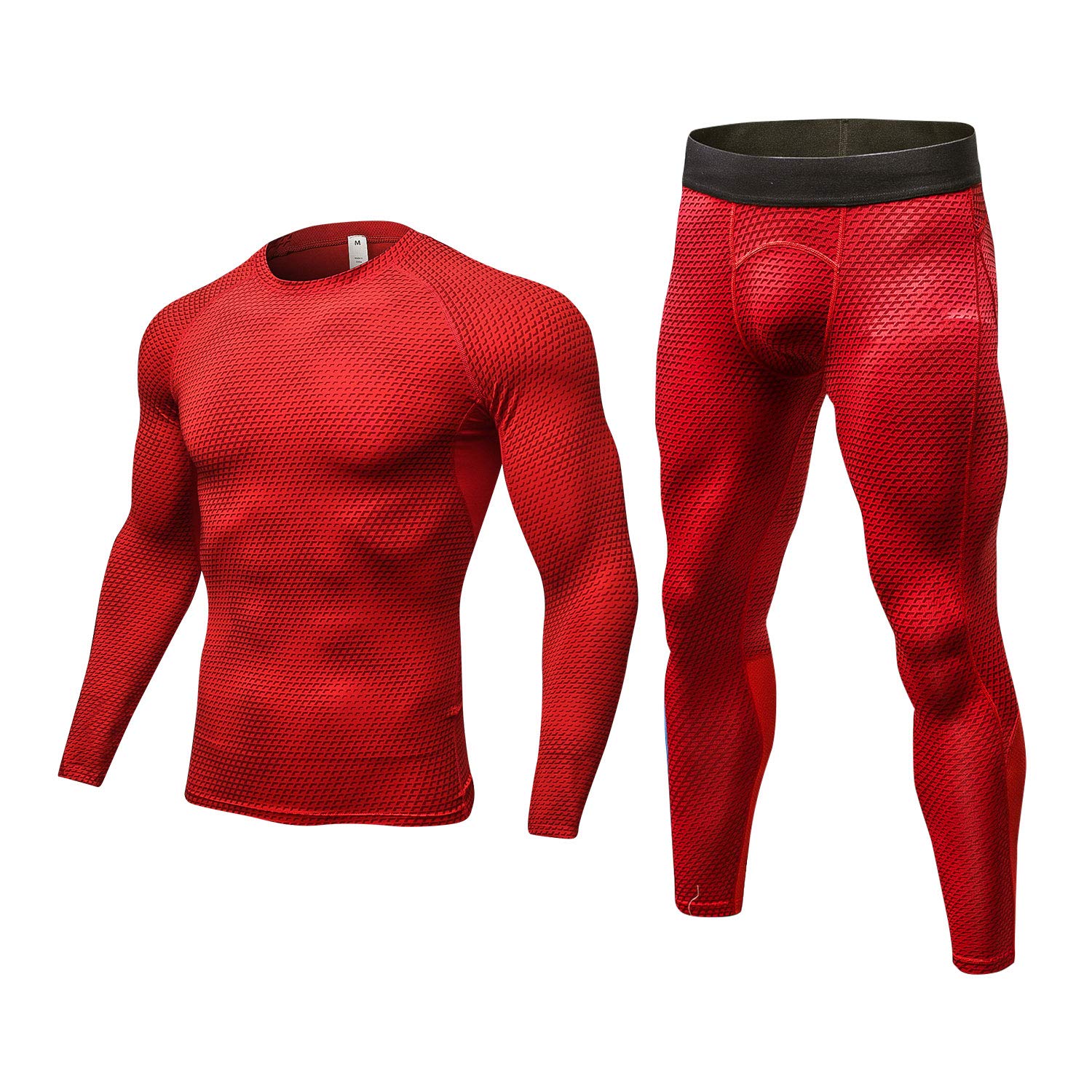 【送料無料】sillictor コンプレッション ウェア 上下 セット メンズ 長袖 シャツ ＋ ロング タイツ [加圧通気 + 吸汗速乾] 4029+4010 レッド-S