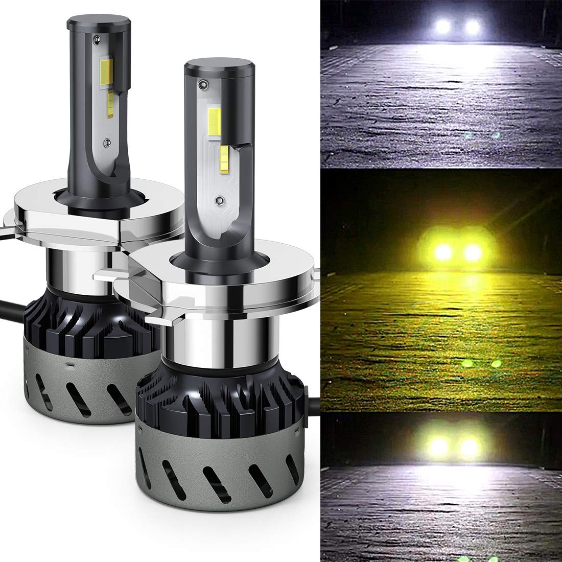 【送料無料】LEDヘッドライト H4 Hi/Lo 3色温度3モード切替 一体式 超ミニ コンパクト-POOPEE LEDバルブ DC12V車用 28W 両面発光 6000K 3000k 4300k イエロー・ホワイト切替え