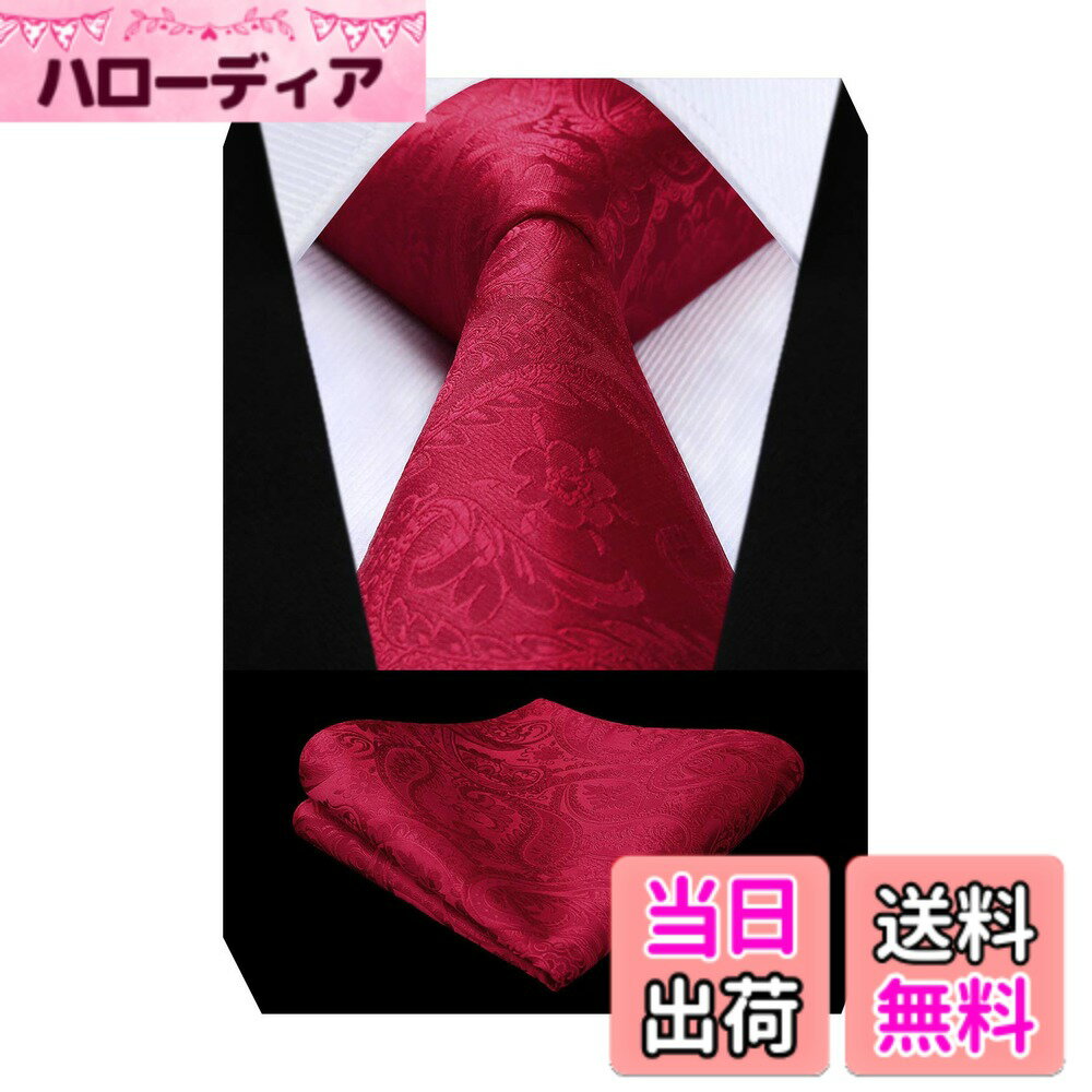【送料無料】[Enlision] 結婚式 赤 ネクタイ ペイズリー 柄 チーフ セット メンズ ...