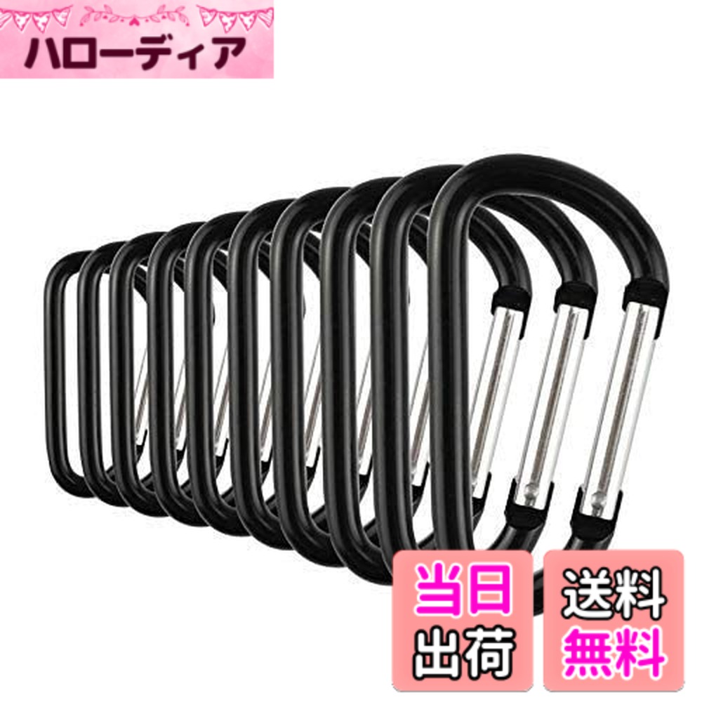 【送料無料】TEMLUM アルミ合金 カラビナ Dリング 10個セット 黒 超軽量 キーホルダー おしゃれ アウトドア キャンプ 釣り ペットリード付き 5サイズ ブラック (3 Inch)