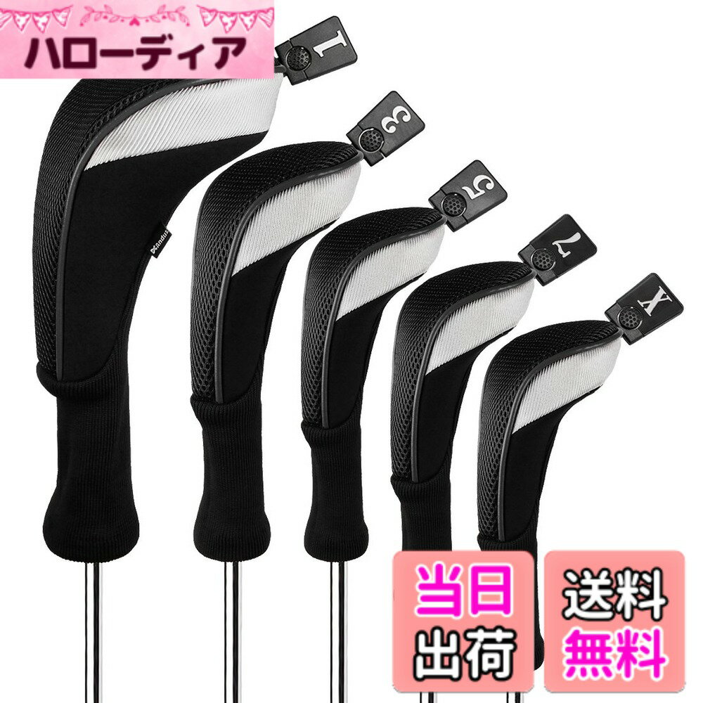 Rakuten - 【送料無料】Andux ゴルフ ウッドドライバー ヘッドカバーロングネック 5個セット 460cc対応 MT/MG34 (ブラック)