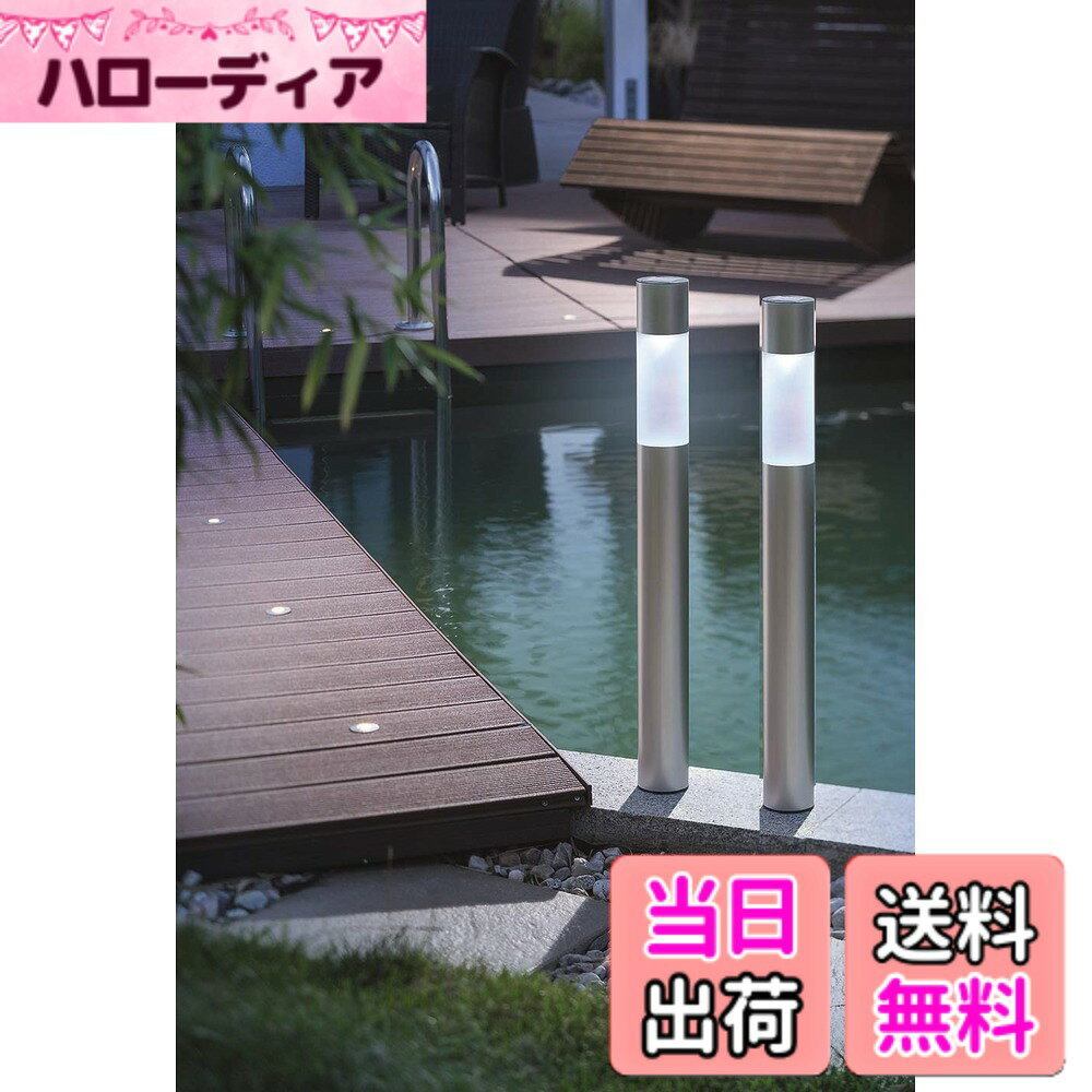 スタイリッシュモダンな光り!! Smart Lighting機能追加! GWSOLAR ソーラー ライト 2個組セット/ 高さ70cm/ アルミポール、ホワイト色・電球色スイッチで切替、直径7cm / IPX4・配線・電気工事不要、設置・ネジ止め・挿し込み可、GWソーラー お庭/玄関先/階段