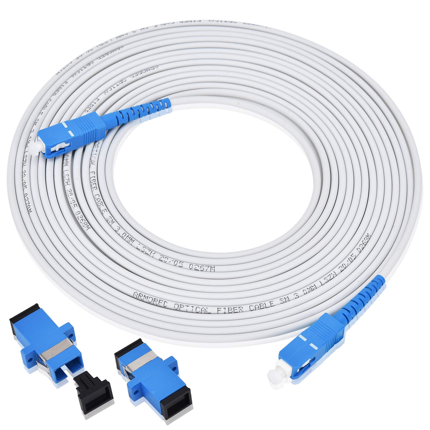 【送料無料】【LCYOUTH】曲げに強 耐圧 宅内光配線コード 光ファイバーケーブル 延長 ケーブル SC-SCコネクタ 延長アダプタ2個付 白い (20M)