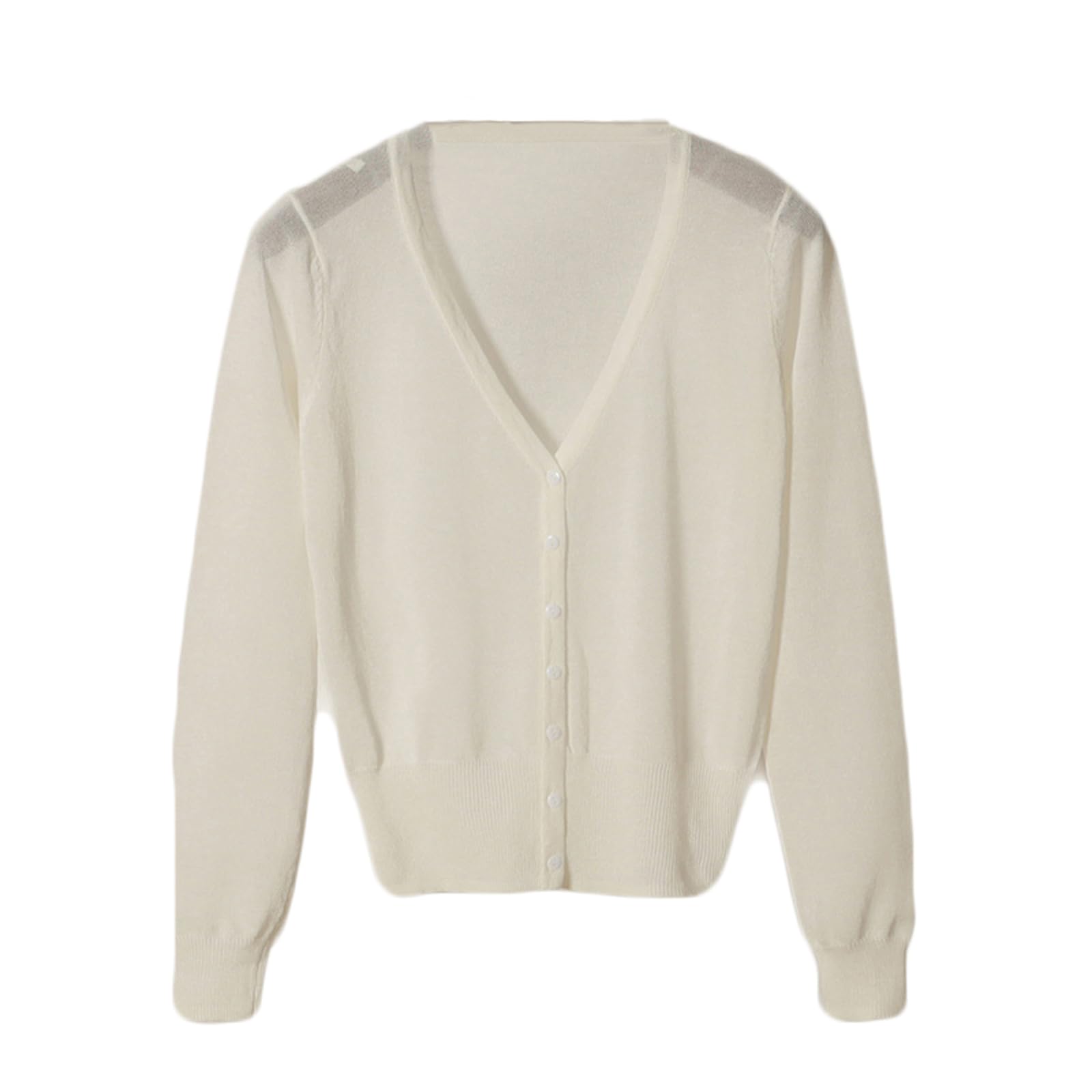 【送料無料】[Blostirno] カーディガン レディース 薄手 ニート vネック 長袖 透ける 無地 冷房対策 春夏 ホワイト（JP0074WH-XL）