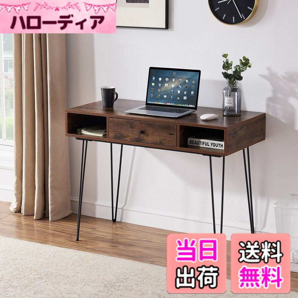 【送料無料】VECELO おしゃれデスク 北欧 机 収納ラック 引き出し付き 学習 木製 パソコンデスク 作業台 幅100x奥行48x高さ76cm 在宅ワーク オフィスデスク メタル脚【日本正規輸入品】