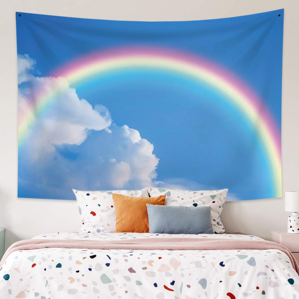 【送料無料】Qinunipoto タペストリー 虹 壁掛け 150x130cm ポーチ リビングルーム ベッドルーム バスルーム 風景 レインボー ブルースカイ ホワイト クラウド ピクニックマット 写真背景 パーティション プライバシーシールド 家の装飾