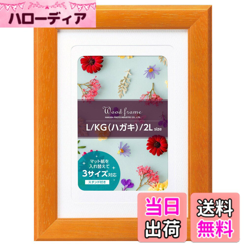 【送料無料】ハクバ HAKUBA フォトフレーム ウッドフレーム パレッテ L／ハガキ(KG)／2L 3サイズ対応 オレンジ FWPLT-OR