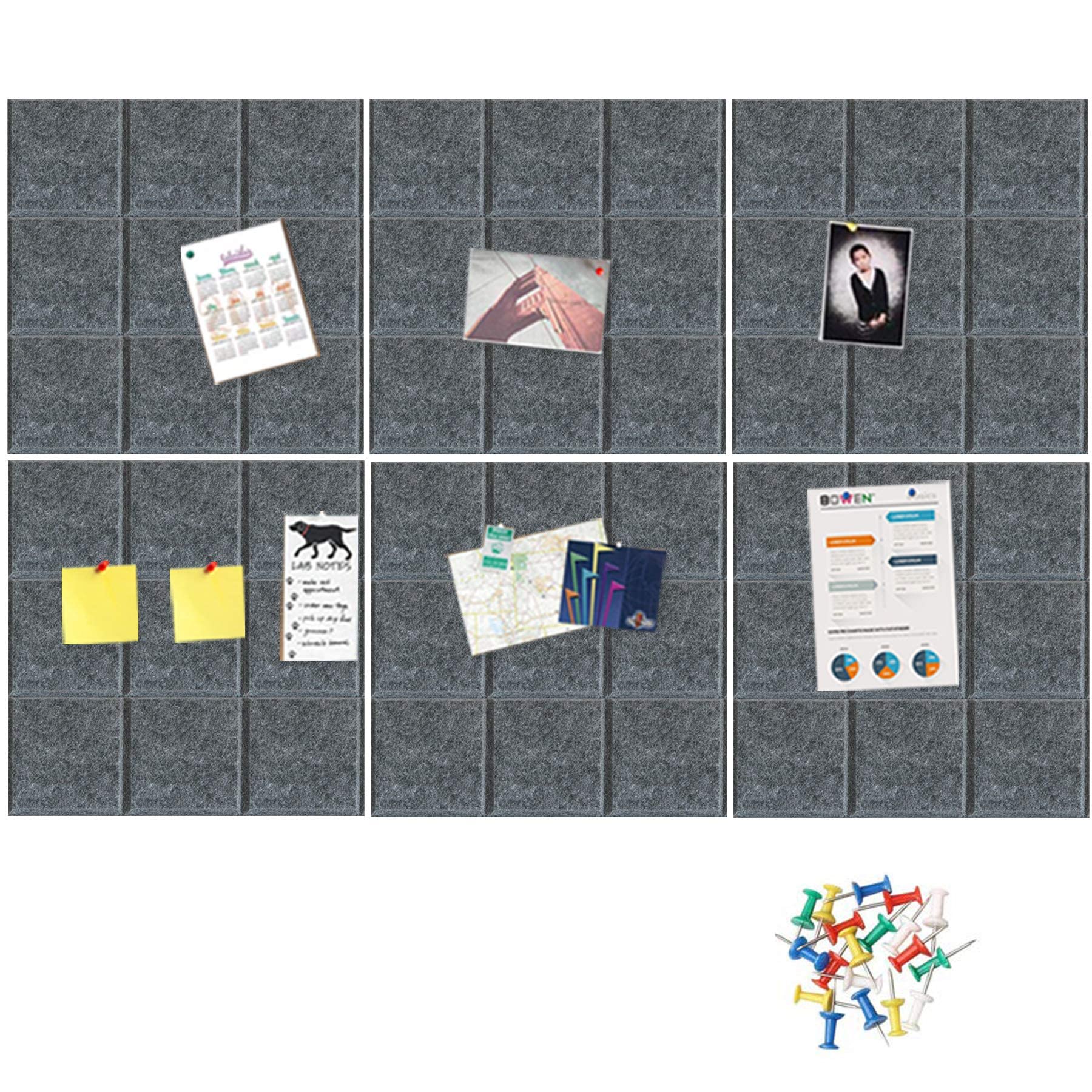 【送料無料】APSOONSELL 貼るフェルトボード 300x300mm 6枚入り 多機能 掲示板 伝言板 写真壁 案内板 メモボード 装飾, 押しピン付き30枚セット