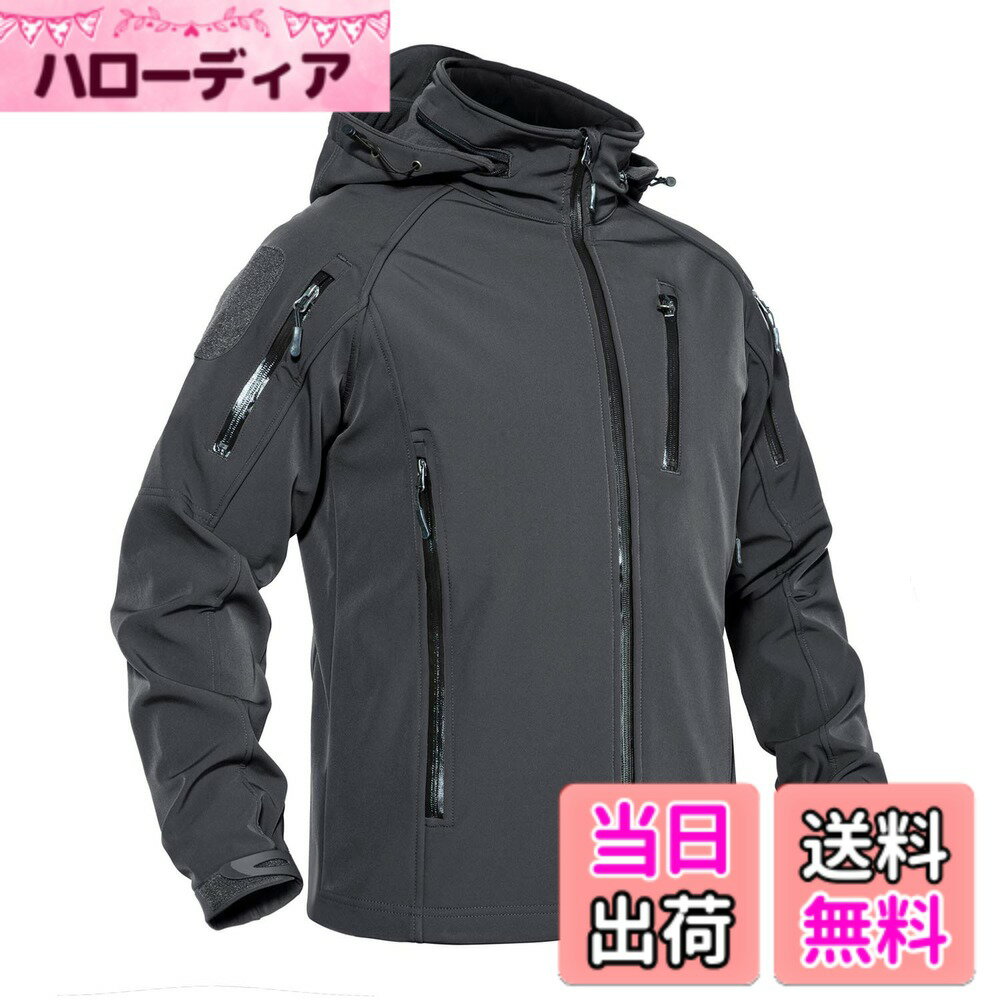 Jacket - 【送料無料】[KEFITEVD] ウインドブレーカー メンズ 裏起毛 マウンテンパーカー 防撥水 防寒ウェア 釣り ジャケット 冬 バイク アウター 防風 狩猟ジャケット サバゲー 登山ウェア キャンプ着 グレー XL