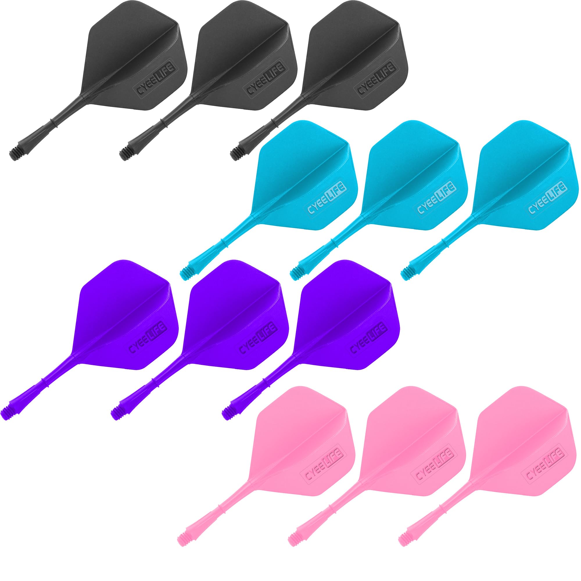 【送料無料】CyeeLife 成形ダーツフライトとシャフト 2BA、ワンピース一体型アクセサリーCF01 12個