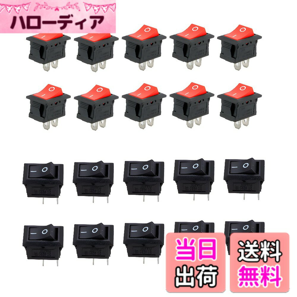 【送料無料】CESFONJERミニボートスイッチ、2ポジションボートロッカースイッチキット、カーダッシュダッシュボードトラックRVATVホームシップボタンAC125V / 10A 250V / 6A（赤10P黒10P）20個入りパック