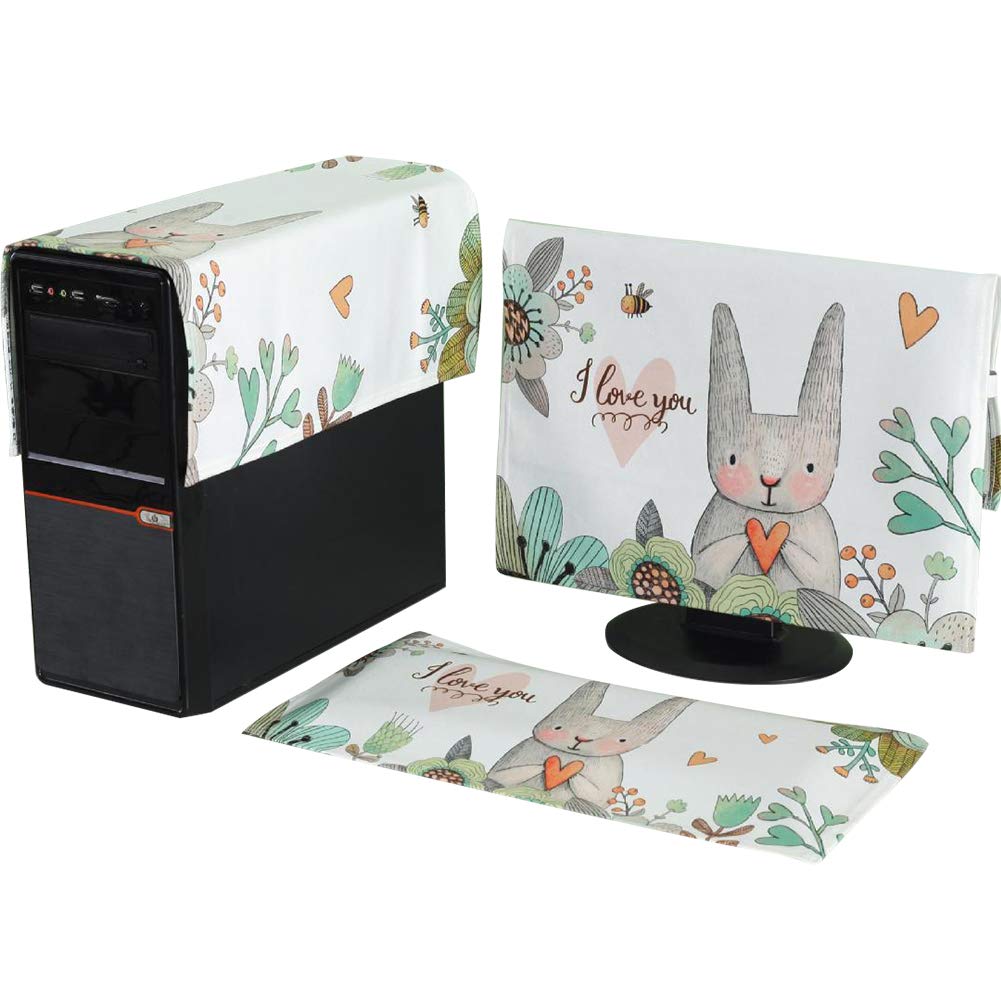 【送料無料】HIGHAWKモニターカバー セット PCカバー ディスプレイ キーボードカバー 防塵 保護 液晶 可愛い（兎A 17-19インチ）