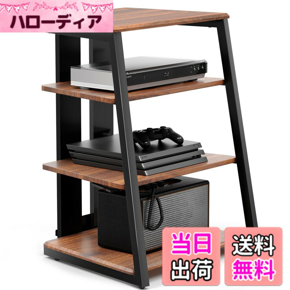 【送料無料】FITUEYES DESIGN オーディオラック インテリア 台形 木目調仕上棚板 AV ラック スチール製フレーム 裏面配線 ピッチ調整可 ウォールナット＋ブラック エッフェルシリーズ F07F4061L