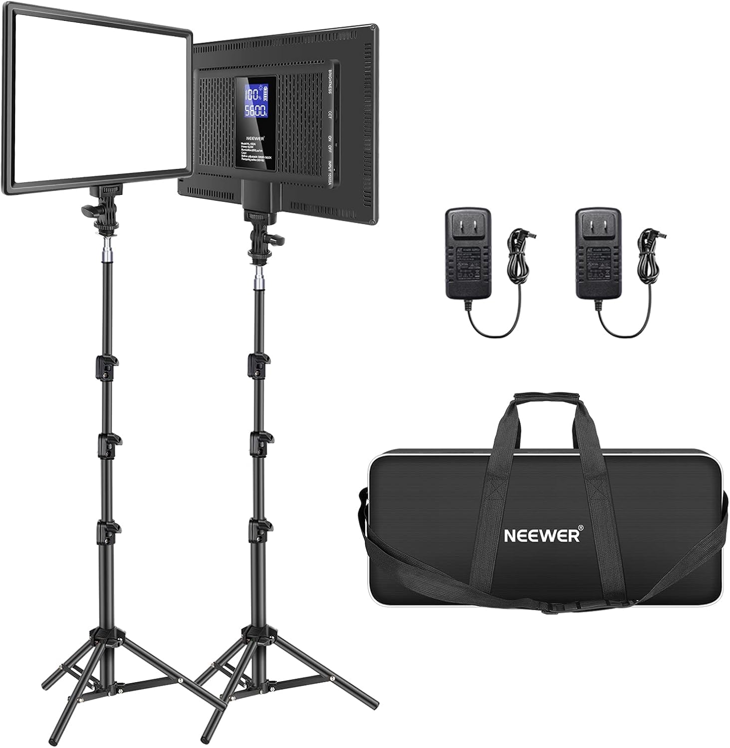 【送料無料】NEEWER 撮影用ライト 2パック LEDビデオライトとスタンドキット 192個LEDビーズ 超薄型軽量LEDパネル 0-100% 調光可能 バイカラー 3200K-5600K CRI97+ 2400Lux 高演色 4000mAh バッテリー内蔵 スタジオ照明/写真撮影/ビデオ録画/生放送/商品撮影用
