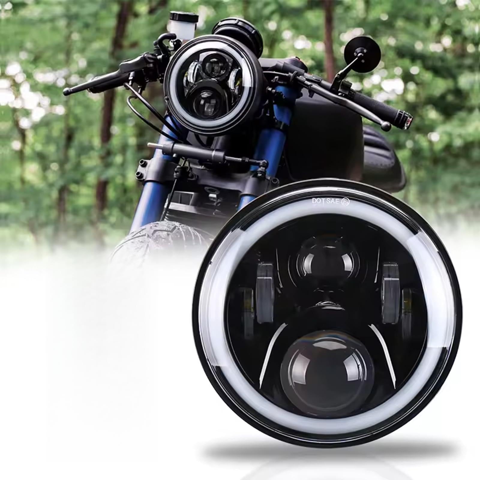 【送料無料】Largoods LED ヘッドライト 7インチ ウィンカーとDRL機能付き Hi/Lo切り替え ハーレーカワサキスズキヤマハホンダカフェレーサー対応 白色リング付き ホワイト/イエロー